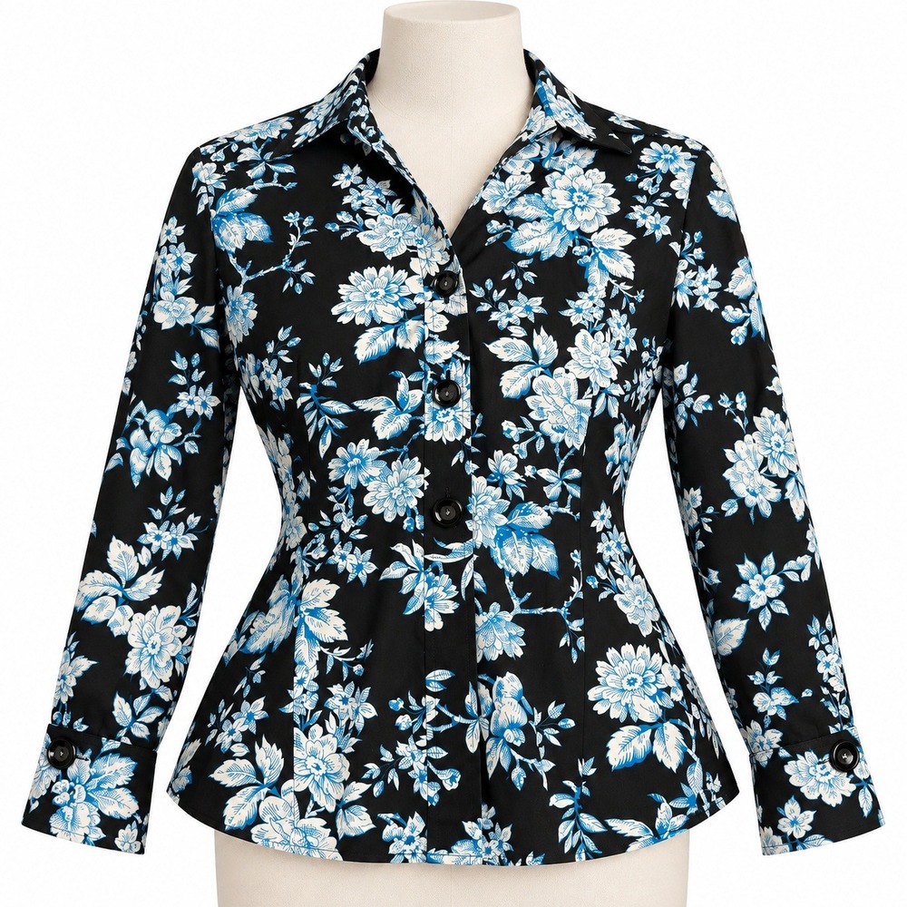NWT Foxcroft Wrinkle Free Fitted Women Size 14 Black Floral Office Travel Career